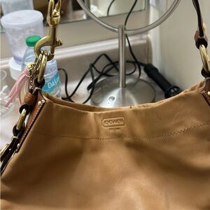Coach Tan Leather Shoulder Bag with Gold Hardware